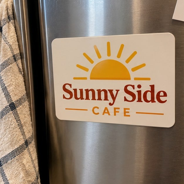 Customer photo of a custom cafe fridge magnet