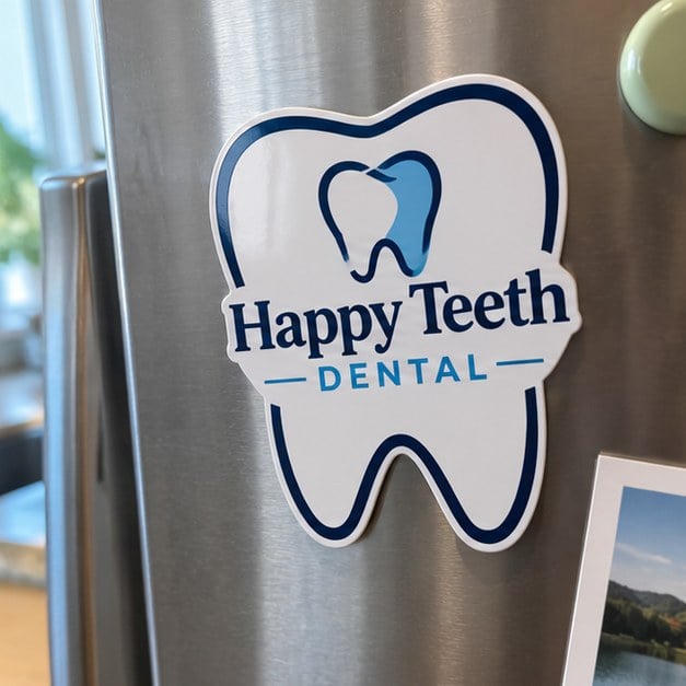 Customer photo of a tooth-shaped custom magnet